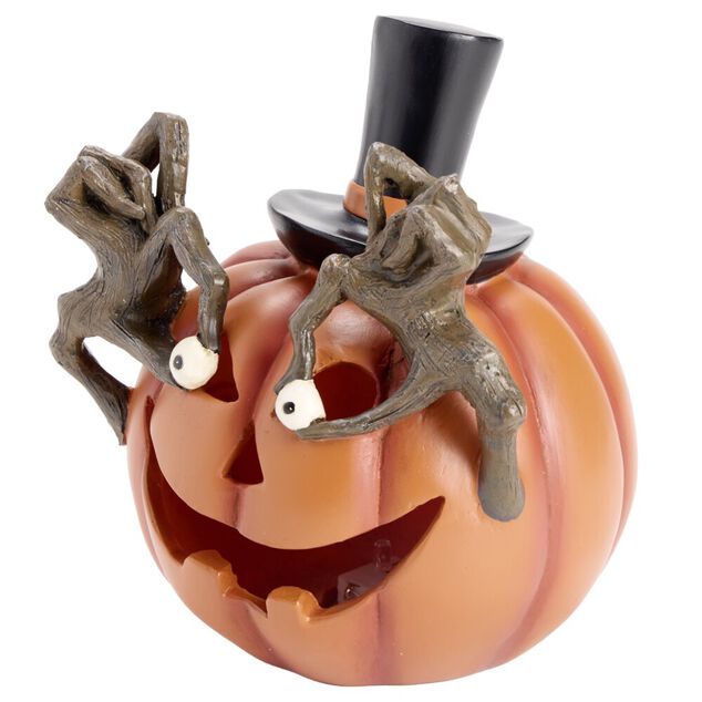 Citrouille Halloween orange LED polyr&eacute;sine 15,5x14,5xH18cm