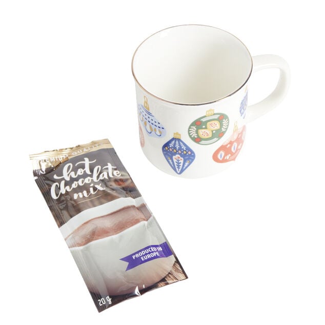 Ensemble mug No&euml;l avec sachet de chocolat chaud