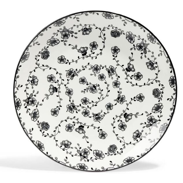 Lot de 4 assiettes plates &Oslash;27cm porcelaine imprim&eacute; noir et blanc