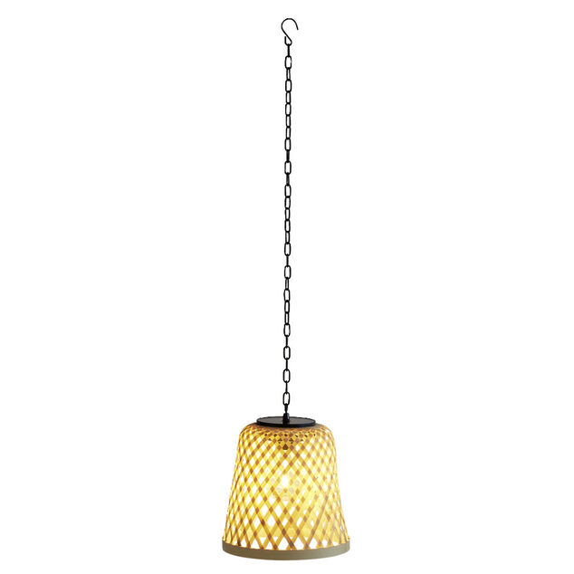 Lampe solaire suspension beige en bambou et fer &Oslash;18xH20,5cm