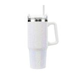 Mug isotherme inox 900ml avec paille plastique gris strass H26cm