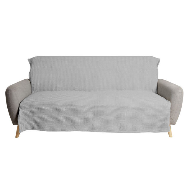 Jet&eacute; de canap&eacute; 170x250cm polycoton gaufr&eacute; gris