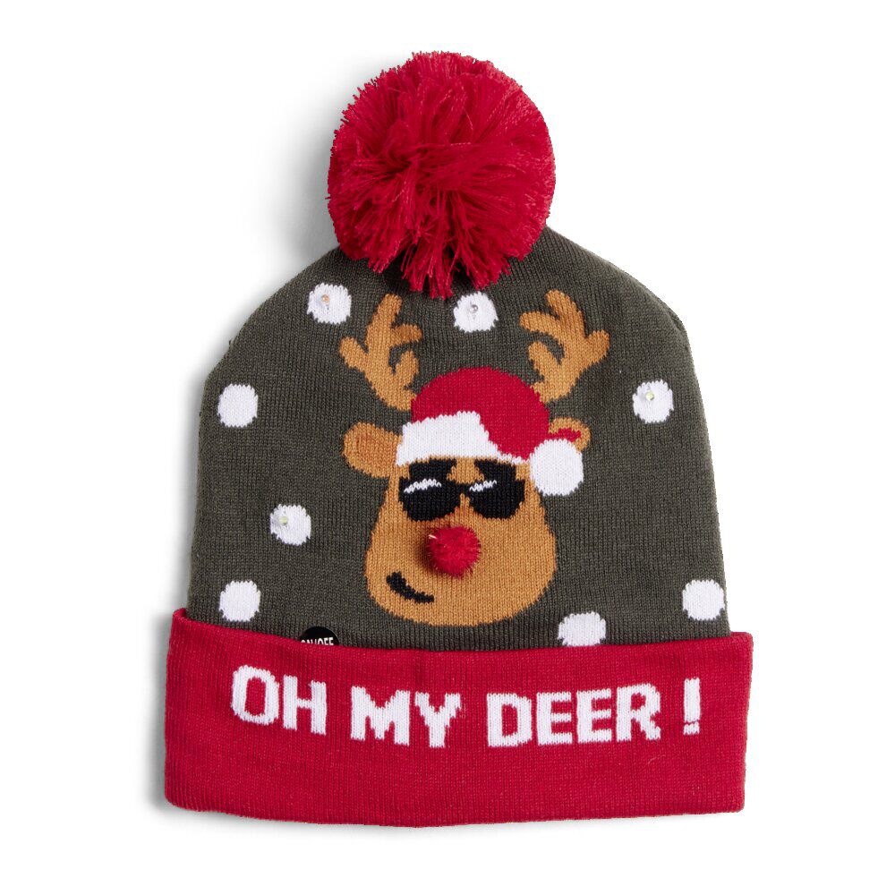 Bonnet De Père Noël Lumineux LED - 3 Modes Clignotants - Taille Adulte - Fourrure Violette - 7