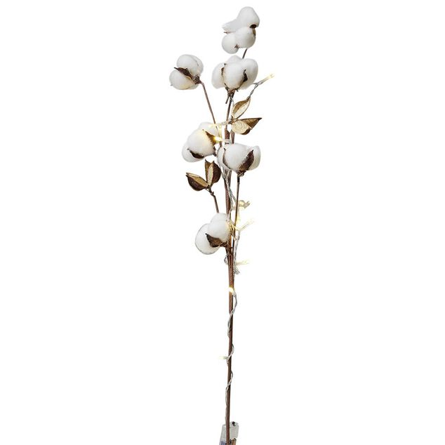 D&eacute;coration branche de coton lumineuse 10 LED blanc chaud H70 cm