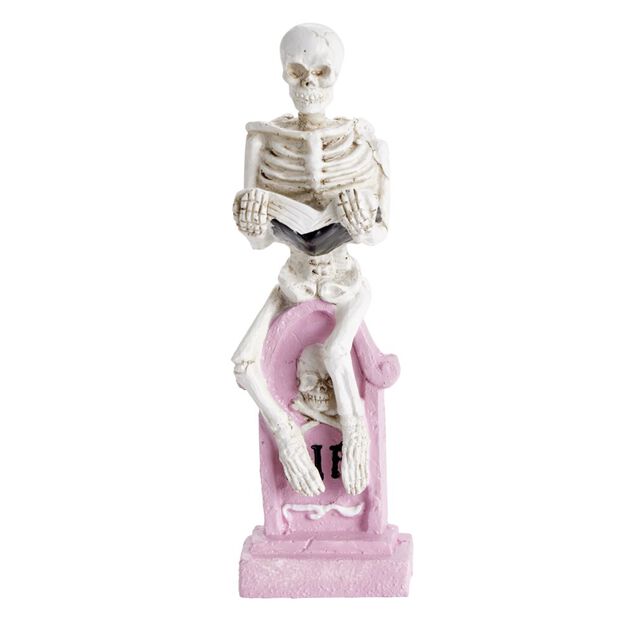 D&eacute;coration &agrave; poser Halloween squelette sur tombe H21,5cm (2 mod&egrave;les)