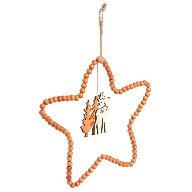 D&eacute;co No&euml;l &agrave; suspendre &eacute;toile perle bois