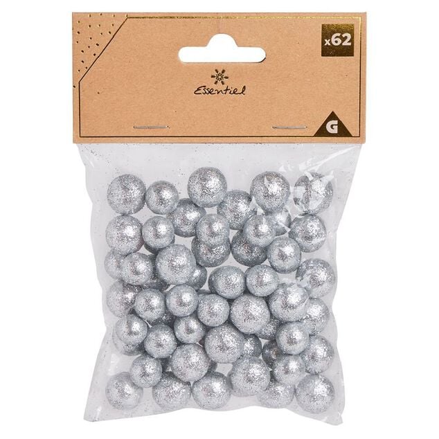 Bille d&eacute;corative polystyr&egrave;ne paillet&eacute;e &Oslash;1,5cm x62 - 3 mod&egrave;les