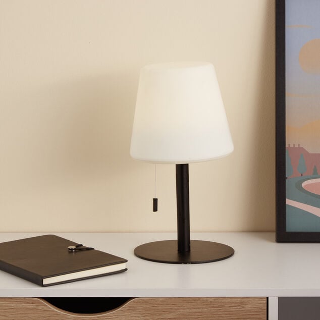 Lampe LED à tirette en polypropylène noir et blanc Ø15,5cm