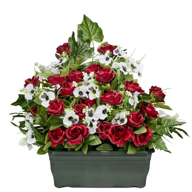 Jardini&egrave;re plastique roses pens&eacute;es lierre 60x10xH68cm (3 mod&egrave;les)