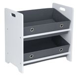 Meuble de rangement enfant 2 niveaux bois blanc et pani&egrave;res grises 50x30xH48cm