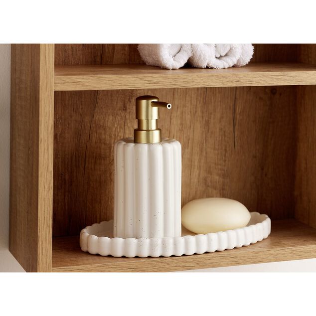 Distributeur &agrave; savon fa&ccedil;on cannel&eacute; gr&egrave;s blanc &Oslash;8xH17,5cm