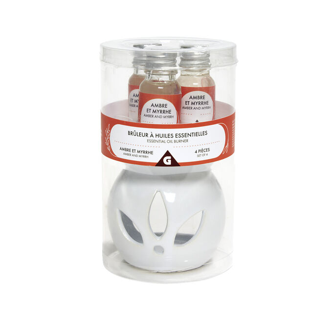 Set de br&ucirc;leur et 3 huiles essentielles - 4 parfums