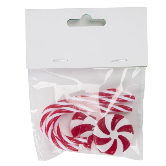 D&eacute;coration de table X6 pcs confiserie de No&euml;l L2X2XH0,2 cm rouge et blanc