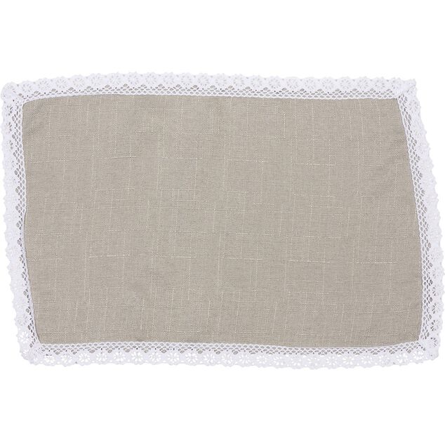 Set de table rectangulaire coton taupe et bord dentelle