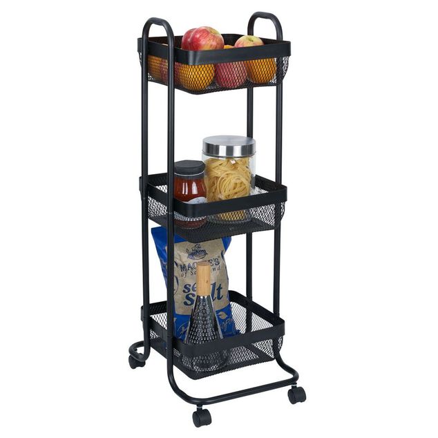 Desserte en m&eacute;tal noir 3 niveaux - L.34xl.27,3xH.78,5cm