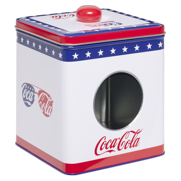 Boîte alimentaire Coca Cola carrée métal avec fenêtre H16cm (2 modèles)