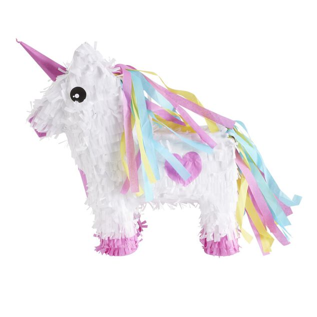 Pi&ntilde;ata licorne blanche et rose avec masque 33x35cm