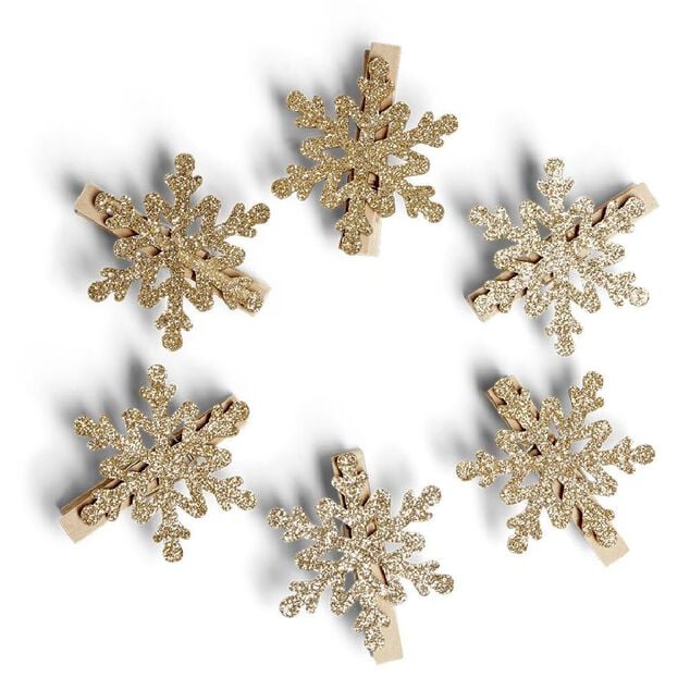 Pince de décoration flocon de neige doré x6