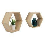Lot de 2 &eacute;tag&egrave;res murales hexagonales en bois