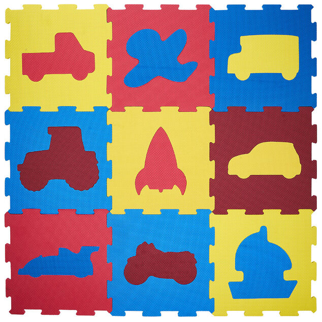 Tapis puzzle mousse 9 dalles 30,5x30,5cm avec formes d&eacute;tachables