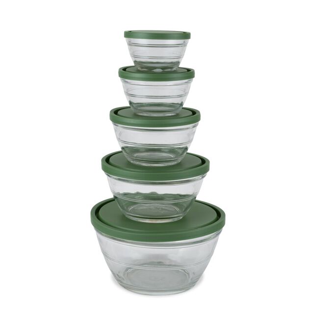 Bo&icirc;te de conservation en verre x5 avec couvercle plastique 0,2 &agrave; 2,3L (2 mod&egrave;les)