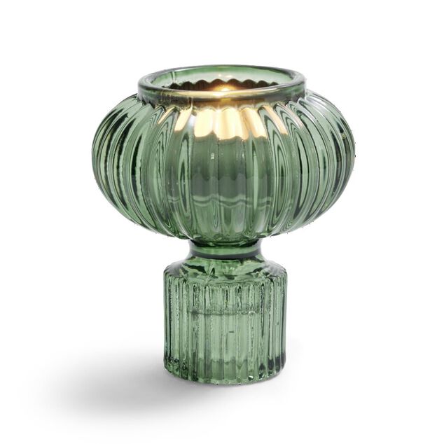 Bougeoir verre vert Ø7,5xH9cm