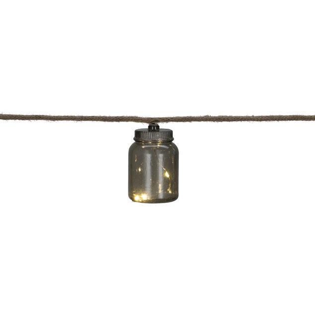Guirlande solaire jute avec bouteilles plastique fum&eacute;e noire suspendues 2,7m