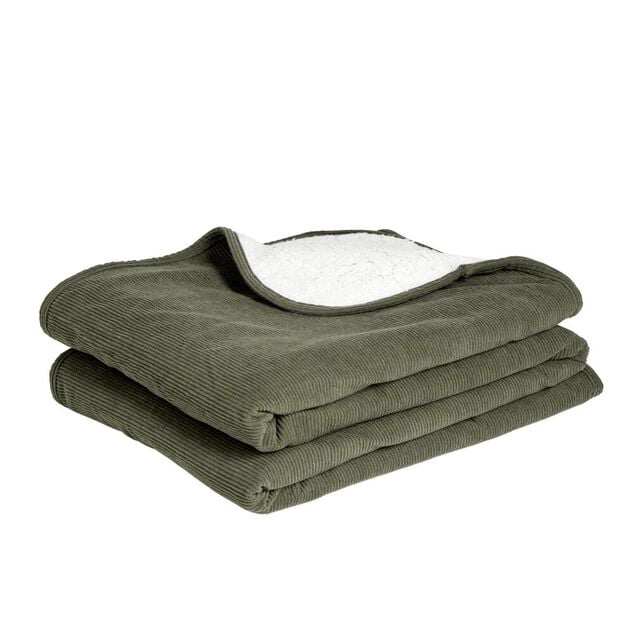 Plaid sherpa et c&ocirc;tel&eacute; vert 130x160cm