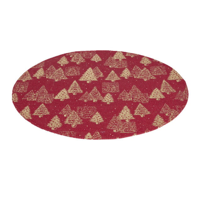 Set de table rond en jute naturel motifs sapins rouges &Oslash;38cm