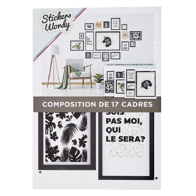 Kit 17 stickers d&eacute;co effet cadre noir