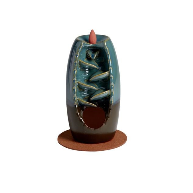 Fontaine &agrave; encens gr&egrave;s bleu &Oslash;10xH20cm