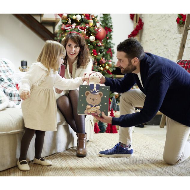 Sac cadeau Noël fantasia ourson vert et rouge 23x9xH25cm