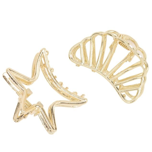 Pince cheveux x2 mini coquillage et &eacute;toile de mer m&eacute;tal dor&eacute; L5cm