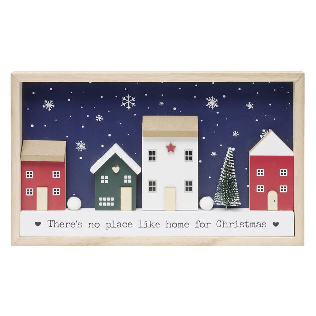Cadre d&eacute;coratif maison de No&euml;l en bois L30cm (2 mod&egrave;les)
