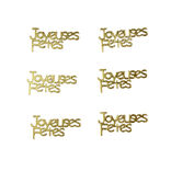 D&eacute;coration de table No&euml;l x6 en bois forme "Joyeuses F&ecirc;tes" dor&eacute;e 8x11cm