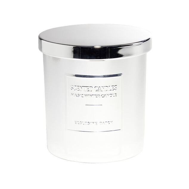 Bougie avec couvercle pot m&eacute;tallis&eacute; gris senteur fleur d'oranger 25H