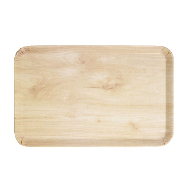 Plateau rectangulaire m&eacute;lamin&eacute; effet bois naturel 19x30cm