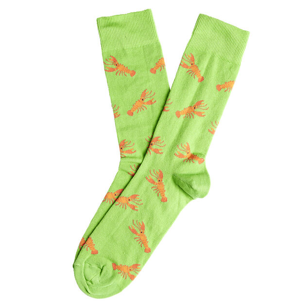 Chaussette homme polycoton tige longue vert motif homard T41/46