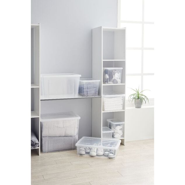 Bo&icirc;te de rangement dessous de lit blanc transparent avec couvercle 28L