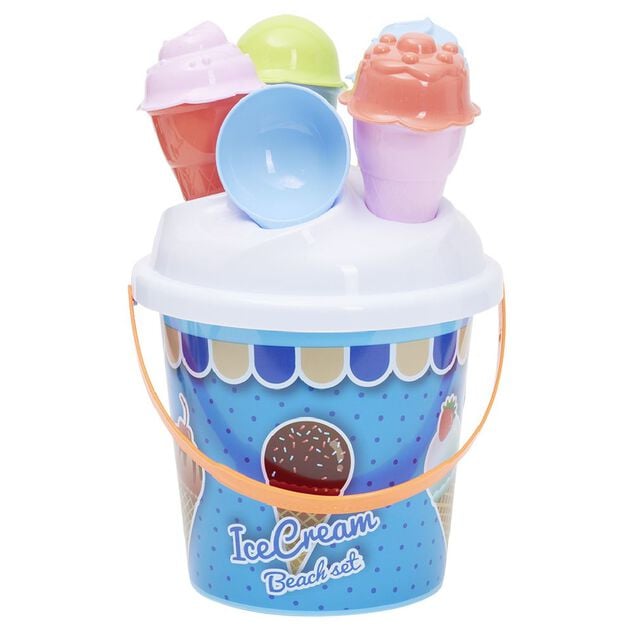 Seau de plage garni Ice cream Funky 11 pi&egrave;ces bleu ou rose