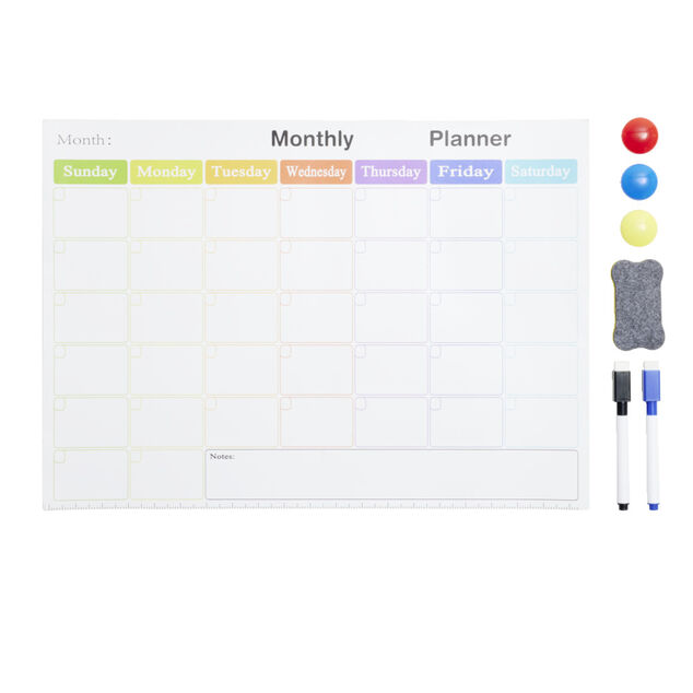 Calendrier mensuel magn&eacute;tique et 7 accessoires 42x30cm