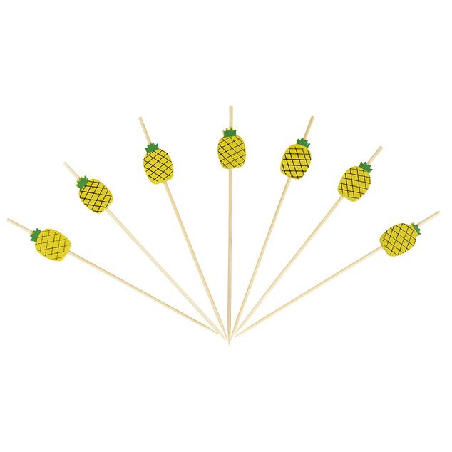 Pique pour apéritif décor pastéque, ananas, cactus ou flamand rose en bambou x30