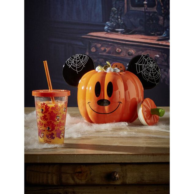 Gobelet &agrave; paille Mickey Disney Halloween fant&ocirc;me orange et violet