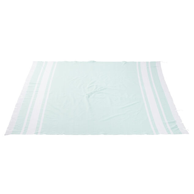 Fouta 2 personnes poncho 2en1 bleu et blanc 190x190cm emplacement parasol