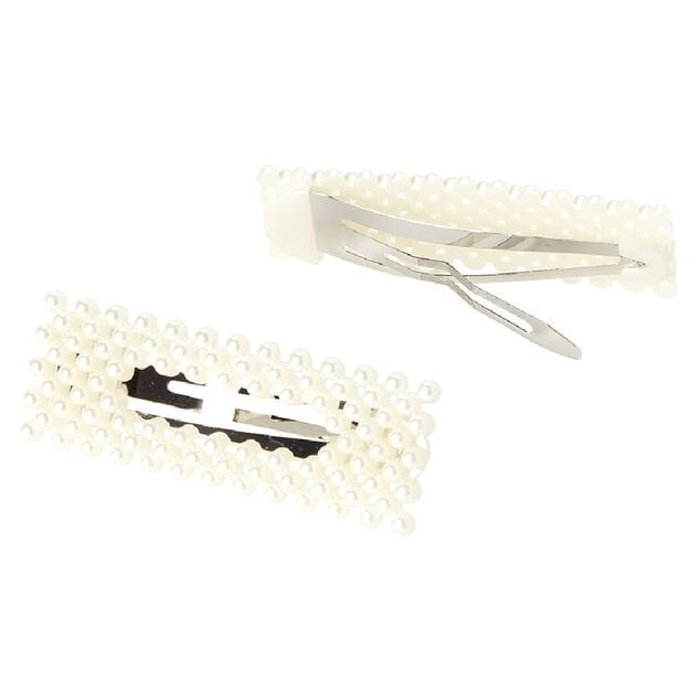 Barrette perles imitation blanc x2