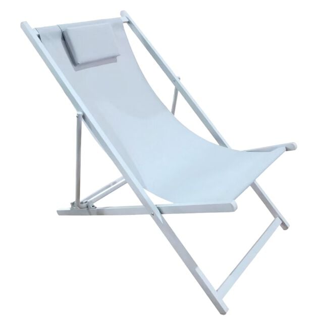 Chilienne Oxford pliante avec t&ecirc;ti&egrave;re aluminium et textil&egrave;ne gris 100x61xH92cm