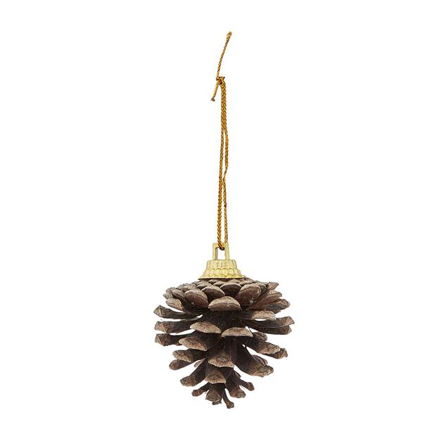 Suspension boules de No&euml;l dor&eacute;es et pommes de pin