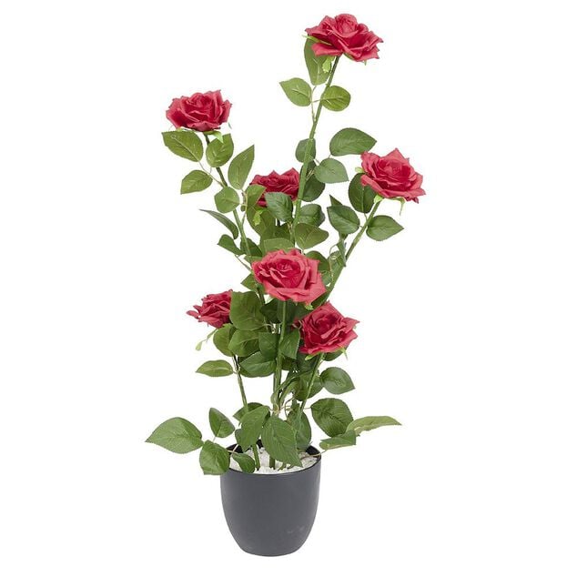 Pot rosier artificiel 7 t&ecirc;tes &Oslash;25xH65cm rouge
