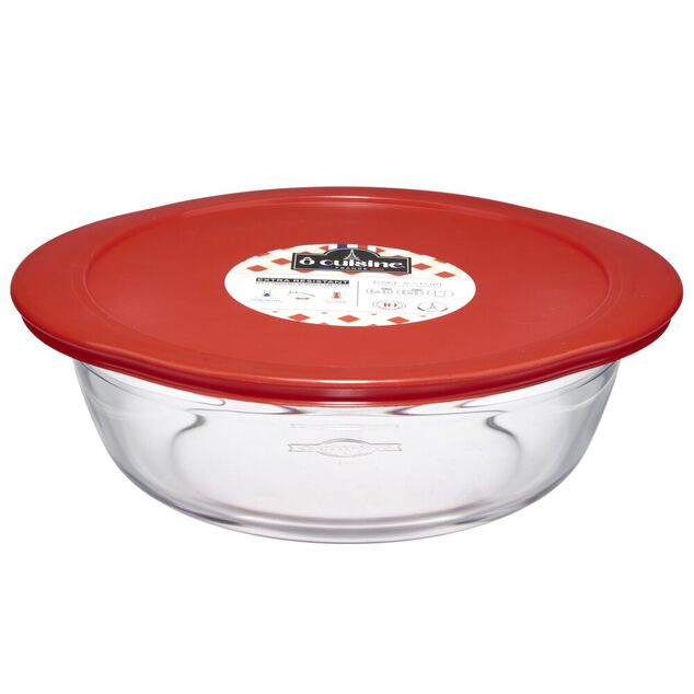 Plat &agrave; four rond en verre avec couvercle