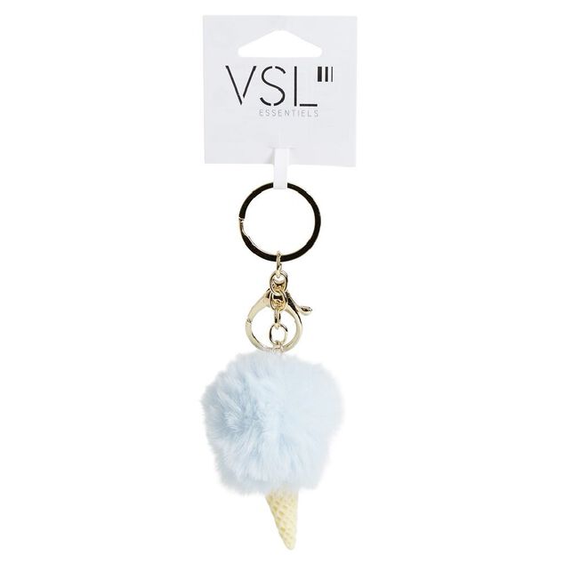 Porte cl&eacute; cornet de glace et boule pompon - 3 coloris